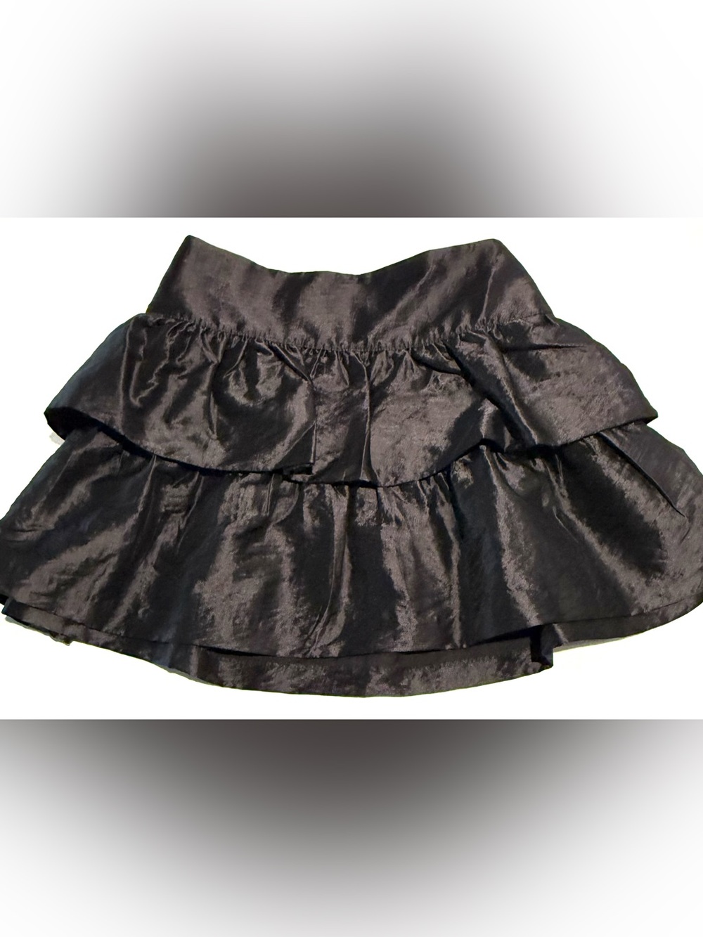 Women's Black Tiered Satin Mini Skirt with Ruffle Layers